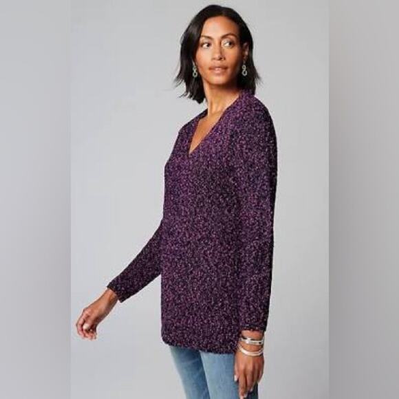 J. Jill Marled V-Neck Speckled Sweater, Cotton Blend Navy 2XL - Picture 1 of 7